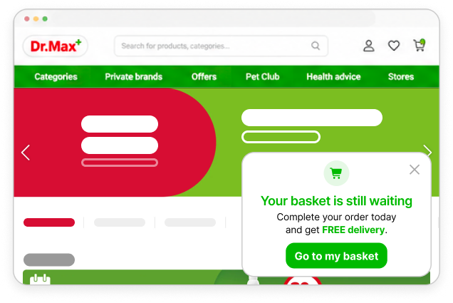 Dr.Max abandoned basket pop-up web layer in the cart
