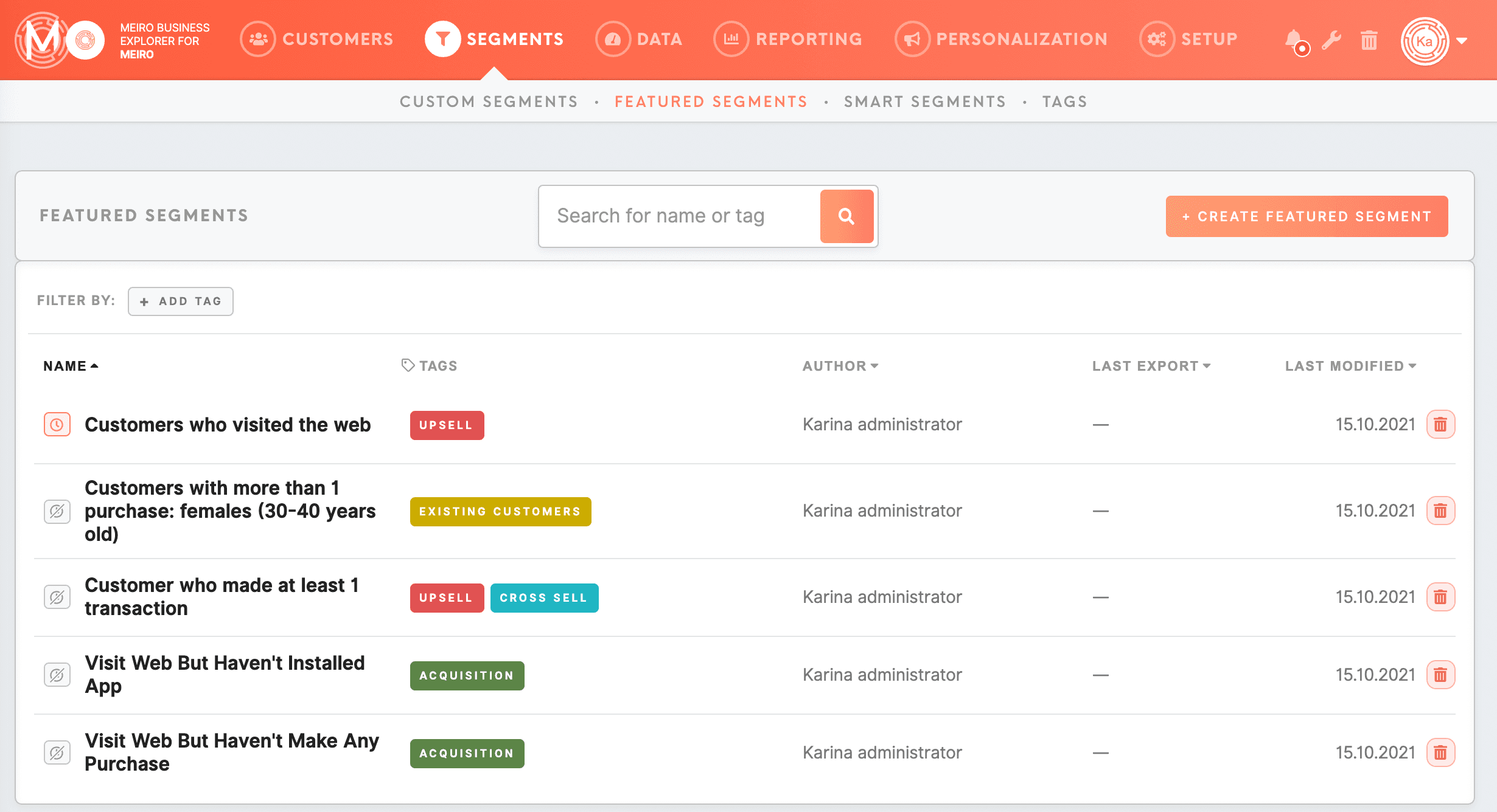 Meiro Audiences smart segmentation interface